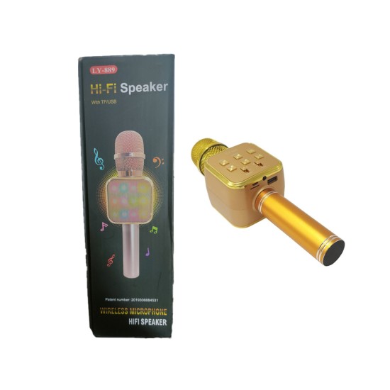 WIRELESS KARAOKE MICROPHONE LY-889 TF/USB/AUX WITH LED LIGHT GOLD